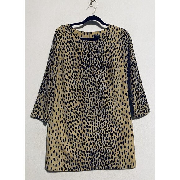J Crew Dress Womens 4 Jules Leopard Animal Print Mini Shift 3/4 Sleeve Boho - Picture 2 of 8